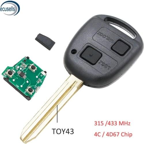 2 Buttons Fob Remote Key for Toyota Prado 120 RAV4 Kluger RAV4 315/433MHZ 4C/4D67 Chip TOY43 P/N:50171, P/N: 60030/ 60081