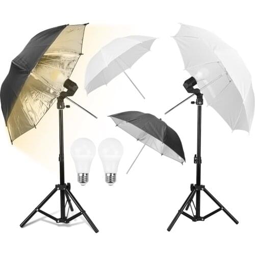 2pcs Mini Umbrella Lighting Kit 9W 3000K/6400K LED Bulb Photo Continuous Reflector Light E27 Socket for Food Jewelry Cosmetic