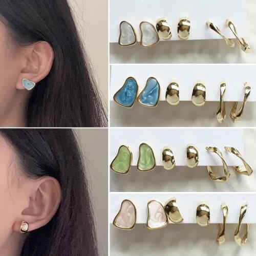3Pairs/Set 4Colors Enamel Geometric Stud Earrings For Women Delicate Piercing Earring Set Fashion Jewelry Gift