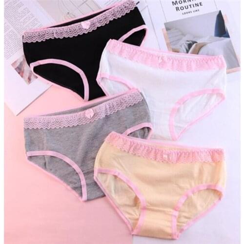4PCS/Lot Children Cotton Underwear Young Girls Briefs Solid Low Waist Short Briefs Comfortable Ladies Panties TWY-812-4p