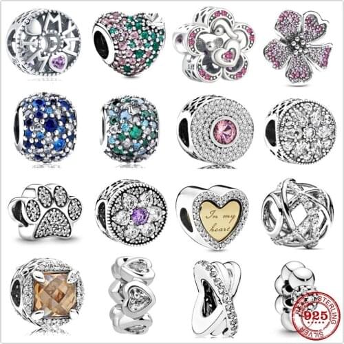925 Sterling Silver Sparkling Paw Print Ocean Mosaic Pavé Ball Charm DIY fine beads Fit Original Pandora Charm Bracelet Jewelry