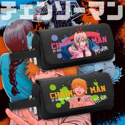 Anime Chainsaw Man Hayakawa Aki Makima Power Reze Student Pen Bag Stationery Fashion High Capacity Pencil Case Storage Bag