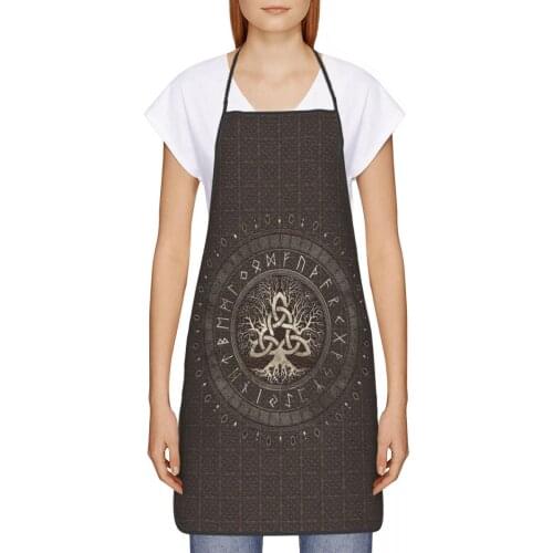 Tree Of Life Brown Gold Kitchen oil resistant wreath Viking Norse kitchen aprons women Man For restaurants 72*52cm