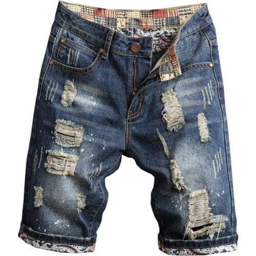 Retro Denim shorts Men Ripped Denim Shorts Jeans Destroyed Hole Plus Size Fifth denim shorts Men jeans shorts шорты 2021 rip cur