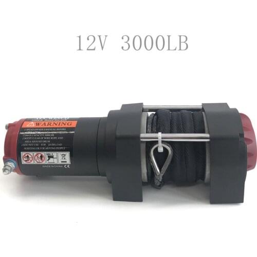 12v Electric Winch - 3000lb Dyneema Synthetic Rope - ATV ,Off Road BLACK Electric Winch
