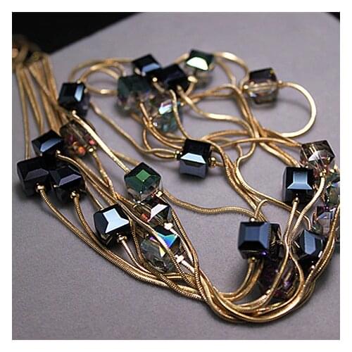 Europe Fashion Crystal Jewelry Accessories, Austrian Crystal Bead Long Necklace Sweater Chain Necklaces & Pendants For Women