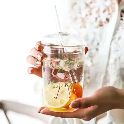 Creative Large Capacity Pearl Nai Cha Bei Juice Cups with Lid Stars Heat-Resistant Glass Cup with Straw Cups