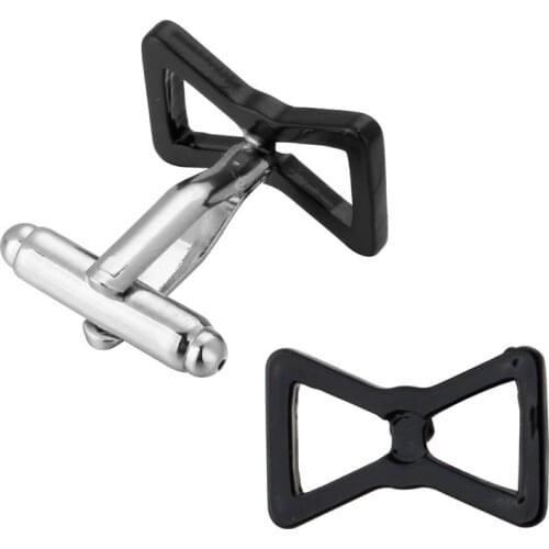 KC Fashion Silvery Black Bow Cufflinks high-quality copper material Mens Long Sleeve Shirt Cufflinks Wedding Gift