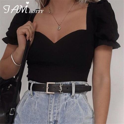 Casual Basic Elegant Fashion Black Cropped Womens t-shirts Frill Short Sleeve Dark Academia Gothic Top Tees Shirts 90s Iamhotty