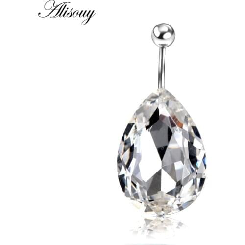 Alisouy 1pc Sexy belly button rings Steel Plated Surgical Steel Piercing Body Jewelry for women water Drop CZ navel piercing
