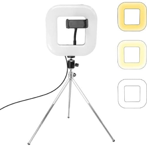 18cm Dimmable LED Square Light with Tripod Phone Fill Light Portable Clip-on for Selfie Live Broadcast Girl Makes up