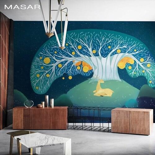 MASAR Magic abstract cartoon tree and deer mural childrens room background wall paper animal wallpaper Life Tree