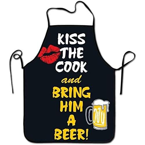 Cute Apron, Cooking Kitchen Baking Gardening Haircut Bib, Funny Aprons for Womens & Mens Chef - Kiss and beer
