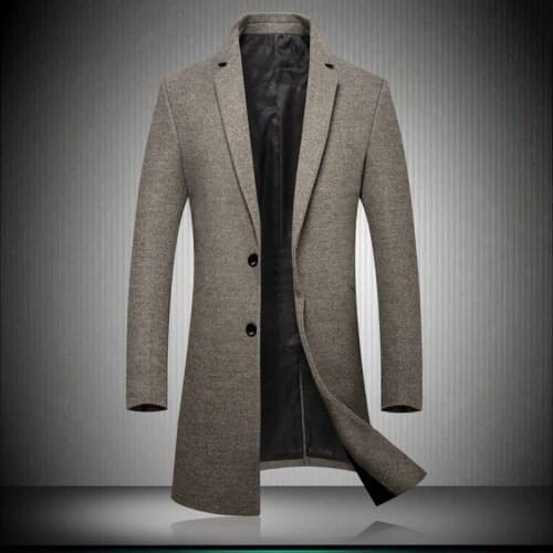 Mens Clothing Autumn Winter New British Wind Coat Woolen Coat Mens Solid Color Long Section Slim Mens Windbreaker England Style