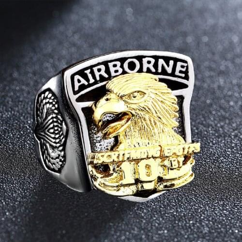Stainless Steel Retro 101-Airborne-Division Eagle Pattern Ring Mens Rings Fashion Metal Air Force Jewelry Accessories