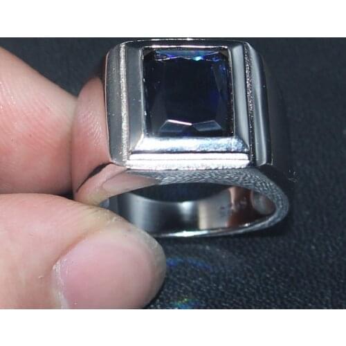 Mens Luxury 925 Sterling silver Square Blue 5a Zircon CZ Stone Rings Wedding Band ring boys jewelry Size 8,9,10,11,12,13