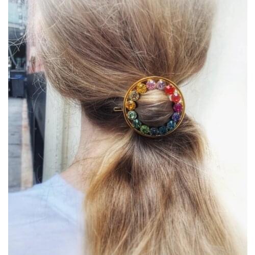 Original Full Crystals Circle Barettes Hair Accessories 2021 French Gold Color Hair Ornaments Charming Hair Jewelry Bobby Pin