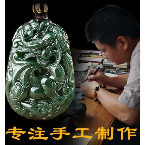 Drop shipping Natural Dark Green HETIAN Nephrite Pendant Hand-Carved flyPIXIU Round Necklace Fashion Mens Fashion Jades Jewelry