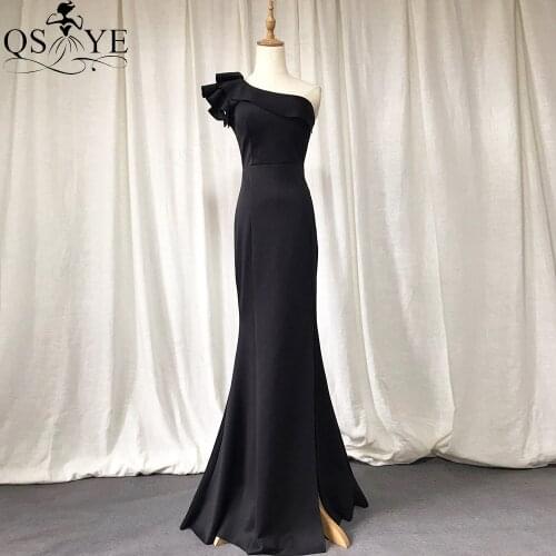 QSYYE Black Evening Dresses One Shoulder Mermaid Formal Gown Shoulder Ruffles Evening Dress Fitted Party Dresses