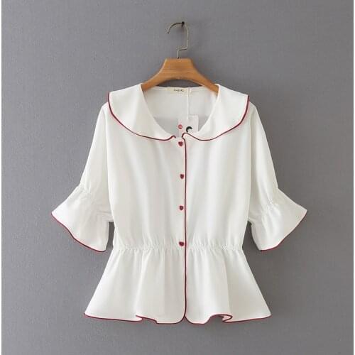 Plus Size Womens Solid Elegant Blouse Half Sleeve False Button Slim Tops Ladies' Workwear White Black Simple Blusas