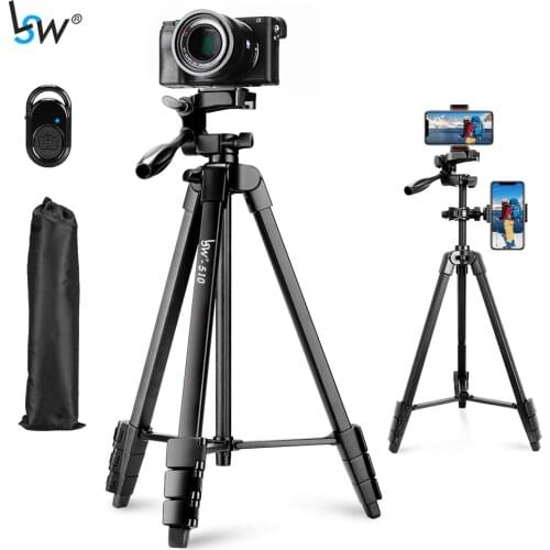 Phone Tripod 55-Inch/140cm with 2 Phone Holders & Remote Control, Lightweight Selfie Tripod for Phone and Camera with Carry Bag
