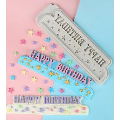Happy birthday Letter Stars Mould Silicone Mold Fondant Cake Decorating Tool Gumpaste Sugarcraft Chocolate Forms Bakeware