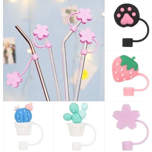 New Silicone Straw Plug Reusable Drinking Dust Cap Cartoon Plugs Tips Cover Kitchen Glass Cup Drinkware Home Daily Accessories