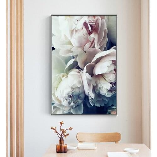 Nordic Elegant Bloom Peony Flower Oil on Canvas Painting on The Wall Art Posters and Prints Wall Art Picture for Living Room