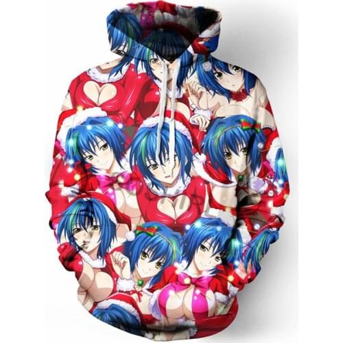 SOSHIRL Christmas Anime Character Hoodies Hipster Funny Hoody Unisex Winter Streetwear Harajuku Blue Classic Pullovers Dropship