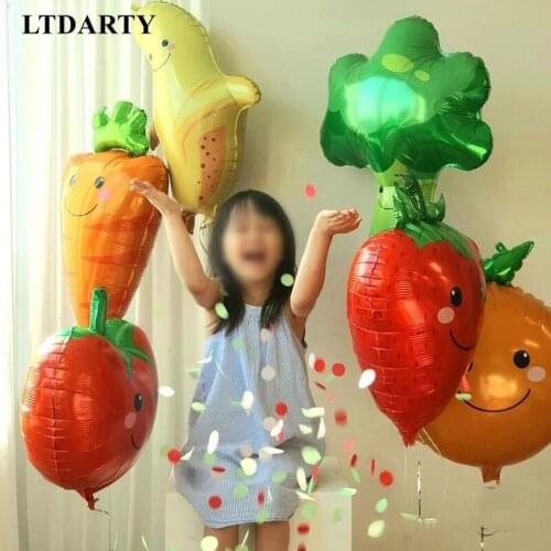 Fruit vegetable balloon 32inch golden foil number summer party decoration strawberry Hawaii party decor tassel latex balloon