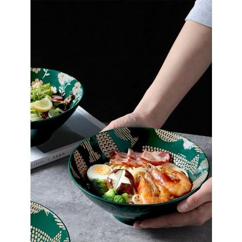 Japanese thread retro ceramic bowl high temperature resistant noodle bowl rice bowl large ramen bowl soup bowl hat bowl