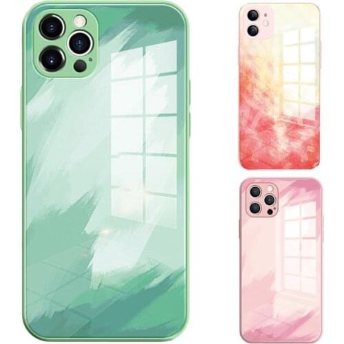 Protective Case Watercolor Shockproof Silicone Mobile Phone Tempered Glass Back Shell for iPhone X/XR/11/11 Pro/12/12 Pro