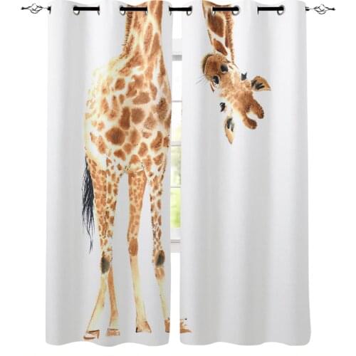 Fun Giraffe Animal White Blackout Curtains For Living Room Bedroom Window Treatment Blinds Drapes Kitchen Curtains