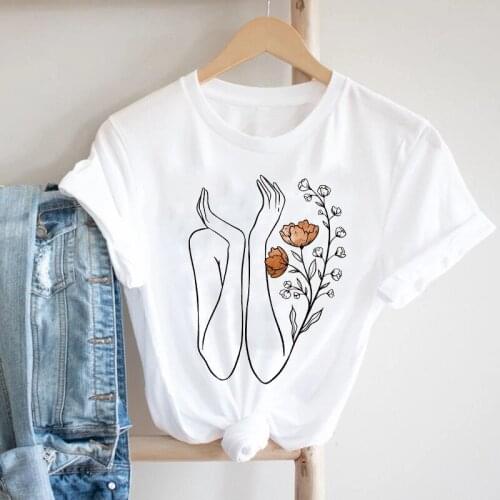Women Short Sleeve Printing Watercolor Cute Floral Ladies Flower 90s Fashion Clothes Print Tshirt Female Tee Top Graphic T-shirt