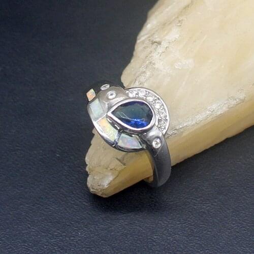 Hermosa Gemstone Blue Sapphire Cubic Zirconia Genuine 925 Silver Band Ring Wedding Engagement Gifts for Women Size 8# 20214332