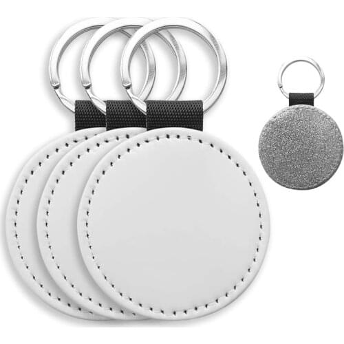 10 Pack Sublimation Blanks Keychain Glitter PU Leather Keychain DIY Heat Transfer Keyring