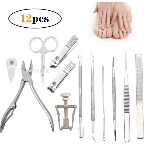 12Pcs/set Professional Pedicure Tools Ingrown Toenail Tools Kit Nail Care Ingrown Toenail Removal Correction Clippers Foot Care