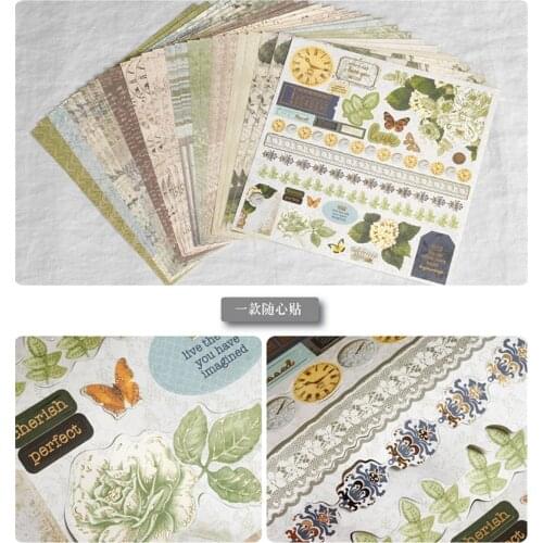 12" fresh Hydrangea macrophylla & watch time postmark background paper pads DIY Craft Scrapbooking Card MakingPaper Pack