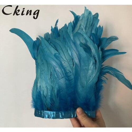 15-20cm coque feather trim Turquoise Blue Dyed real & natural cock tail feathers trimming fringes strips boas for carnival decor