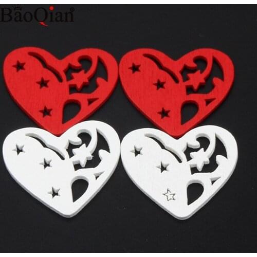 20Pcs 32*34mm Natural Wooden Hearts DIY Wooden Craft Ornaments For Home Christmas Decor Wedding/Birthday Party Decorations