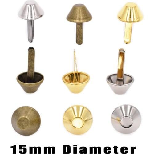 50pcs 15mm Metal Nickel Plating Crafts Purse Feet Rivets Studs Pierced for Purse Handbag Punk Rock Rivet Bag Leather DIY Crafts