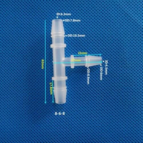 8mm x 6mm x 8mm Plastic Pipe Fitting Pagoda Barbed Reducing 3 Way Tee Type Hose Connector Tube Joint for Garden