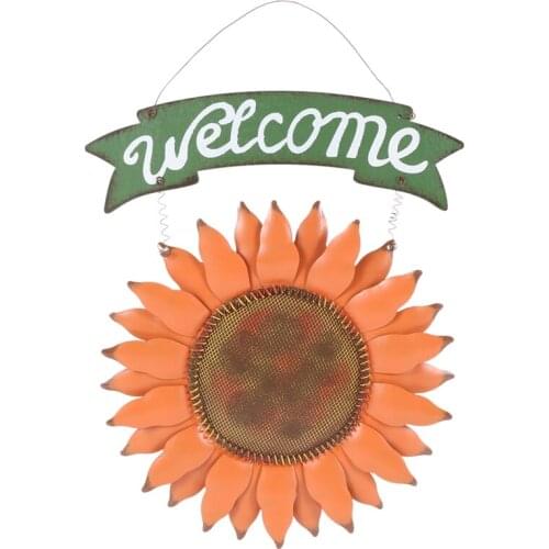 Home Decoration Accessories Wrought Iron Sunflower Ornament Welcome Cafe Store Door Wall Hanging Decoration Photo Prop-ABUX