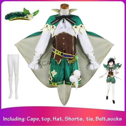 Anime Game Genshin Impact Cosplay Venti Costume Party Dress Wig Adult Women Costume Halloween Christmas Carnival Cos Outfit
