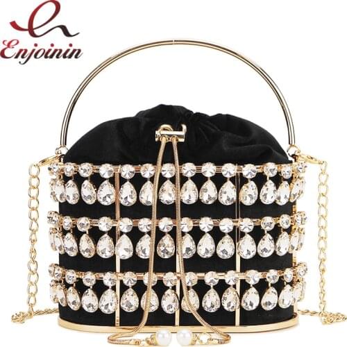 Black & Apricot Silver Diamond Metal Basket Ladies Party Dinner Bag Handbag Crossbody Bag Women Shoulder Chain Purse Tote Bag