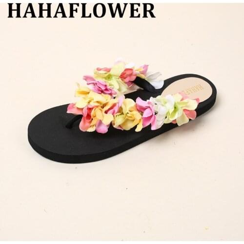 HAHAFLOWER seaside holiday cherry blossoms beach slippers Female flowers in the summer of flat non-slip flip-flops A19
