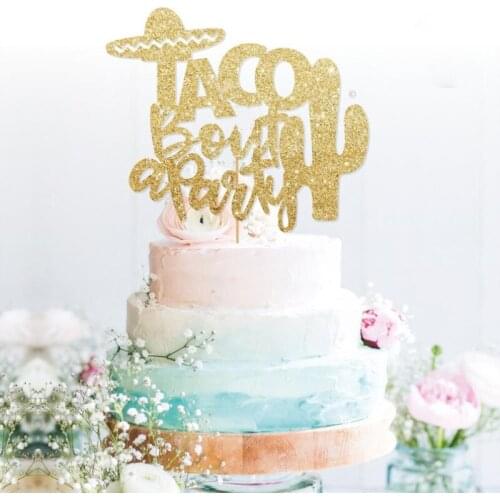 Customised Taco glod cake topper, Fiesta glitter topper, Fiesta cake Flamingo invite, Fiesta party decor Party Decorations