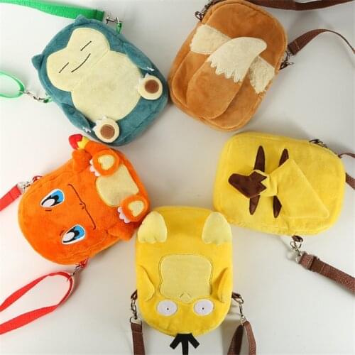 Kawaii Japan Anime Characters Pika Charmander Psyduck Snorlax Plush Stuffed Backpack Toys Cute Pokemones Childrens Backpack