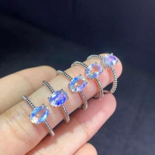 Elegant Simplicity round 5*7mm Natural blue moonstone gem Ring Natural gemstone ring S925 silverwomen gift party fine Jewelry