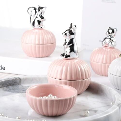 Creative Ceramic Jewelry Box with Animal Lid Household Candy Necklace Ring Storage Jar Small Object Storage Box Home Decoration